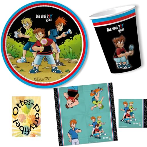 HHO Die DREI ???-Fragezeichen-Kids-Detektiv-Party-Set 36tlg. für 8 Spürnasen : 8 Teller 8 Becher 20 Servietten von HHO