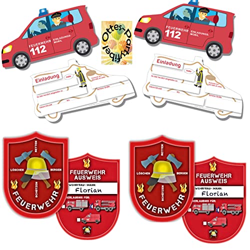 HHO Feuerwehr-Party-Spar-Set - 6 Einladungen + 6 Feuerwehrausweise (# Sparset 3) von HHO