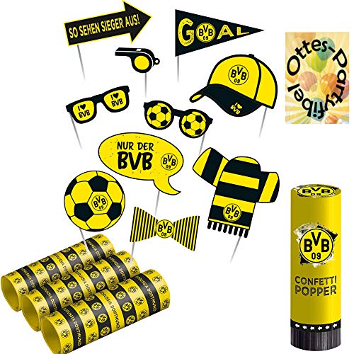 HHO Fußball-BVB-Party-Set Borussia-Party-Set Dekoset 3 Luftschlangen Fotorequisiten Konfetti-Plopper von HHO