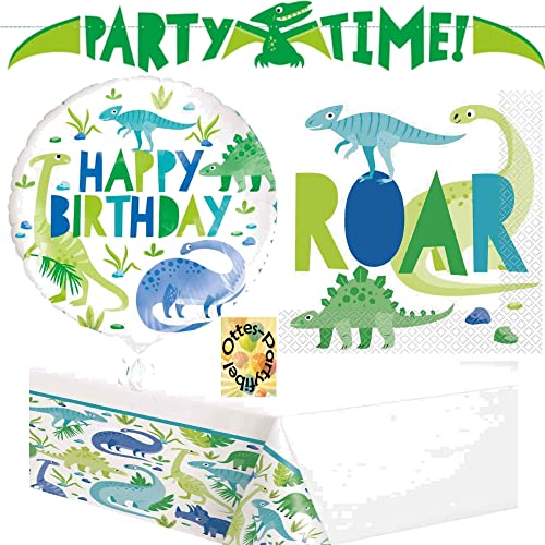 HHO Kleine-Dinos-Dinosaurier-Party-Set-Deko-Set - Servietten + Tischdecke + Partykette + Folienballon von HHO