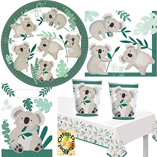 HHO Koala-Party-Set Koala-Partyset 65tlg. für 16 Gäste 16 Teller 16 Becher 16 Servietten 1 Tischdecke 16 Mitgebseltüten von HHO