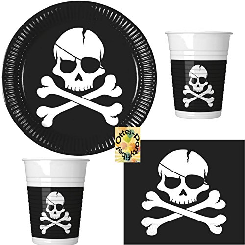 HHO Pirates - Black Skull Partyset 52tlg. Teller Becher Servietten für 16 Kinder von HHO
