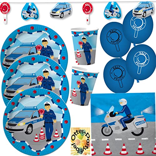 Polizei-Party-Set Police-Party-Set 45tlg. für 8 Gäste Teller Becher Servietten Wimpelkette Luftballons von HHO