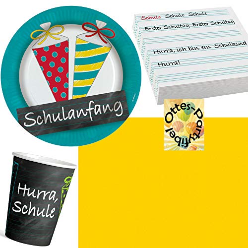 HHO Schulanfang-Party-Set Schuleinführung Partyset 53tlg. für 16 Gäste 20 Sevietten 16 Teller 16 Becher 1 Tischdecke HHO Schulanfang-Party-Set Schuleinführung Partyset 53tlg. für 16 Gäste 20 Sevietten 16 Teller 16 Becher 1 Tischdecke von HHO