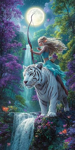 5D Diamond Painting Erwachsene, Diamant Malerei Kinder Anfänger, DIY Elfen Tiger Diamant Painting Bilder Erwachsene Bastelset Geeignet Als Geschenk, Zur Entspannung und Als Wanddeko 50x100cm y-438 von HHQGOUYG