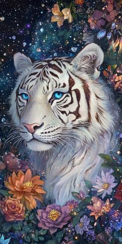 5D Diamond Painting Erwachsene, Diamant Malerei Kinder Anfänger, DIY Weiße Tiger Blumen Diamant Painting Bilder Erwachsene Bastelset Geeignet Als Geschenk, Zur Entspannung und Wanddeko 100x200cm y-19 von HHQGOUYG