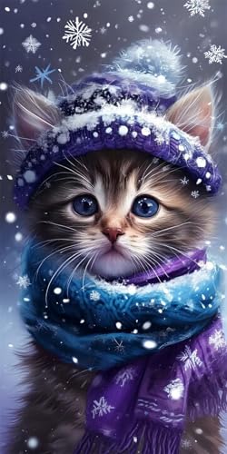 5D Diamond Painting Erwachsene, Diamant Malerei Kinder Anfänger, DIY Winter Katzen Diamant Painting Bilder Erwachsene Bastelset Geeignet Als Geschenk, Zur Entspannung und Als Wanddeko 100x200cm y-115 von HHQGOUYG