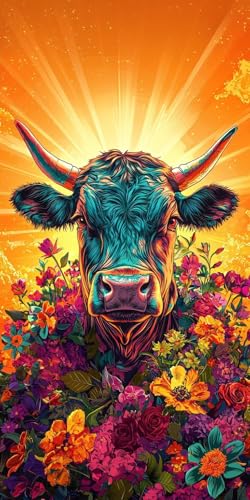 Blumen Kuh Diamond Painting Erwachsene, 5D Diamant Kunst Kinder Kits, DIY Erwachsene Mosaikherstellung Basteln Diamant Malerei Bilder Set für Weihnachten Wanddekoration, Geschenke 20x40cm t-377 von HHQGOUYG
