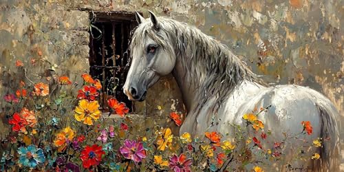Blumen Pferde Diamond Painting Erwachsene, 5D Diamant Kunst Kinder Kits, DIY Erwachsene Mosaikherstellung Basteln Diamant Malerei Bilder Set für Weihnachten Wanddekoration, Geschenke 30x60cm t-373 von HHQGOUYG
