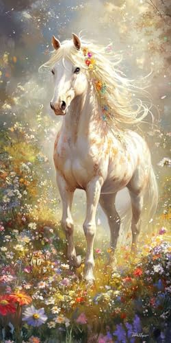 Blumen Pferde Diamond Painting Erwachsene, 5D Diamant Kunst Kinder Kits, DIY Erwachsene Mosaikherstellung Basteln Diamant Malerei Bilder Set für Weihnachten Wanddekoration, Geschenke 35x70cm t-353 von HHQGOUYG