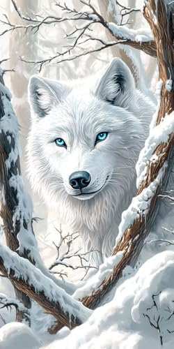 Der Winter Wolf Diamond Painting Erwachsene, 5D Diamant Kunst Kinder Kits, DIY Erwachsene Mosaikherstellung Basteln Diamant Malerei Bilder Set für Weihnachten Wanddekoration, Geschenke 100x200cm t-113 von HHQGOUYG