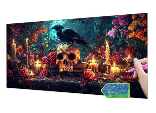 Diamond Painting Crow Skull, 5D Diamant Painting Bilder Erwachsene Groß, Diamond Painting Set for Adults and Kinder Beginners, DIY Mosaic Making Craft Set for Home Wall Decoration 50x100 cm T-1084 Diamond Painting Crow Skull, 5D Diamant Painting Bilder Erwachsene Groß, Diamond Painting Set for Adults and Kinder Beginners, DIY Mosaic Making Craft Set for Home Wall Decoration 50x100 cm T-1084 von HHQGOUYG
