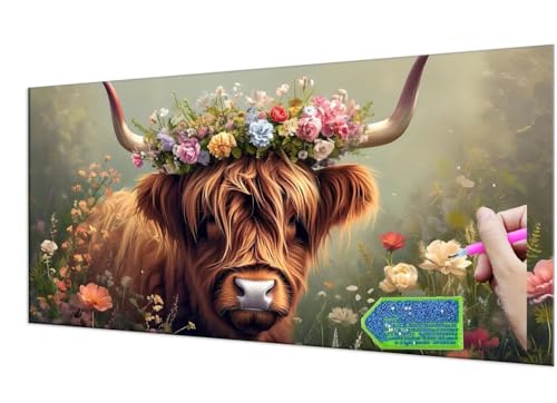Diamond Painting Flowers Highland Cattle, 5D Diamant Painting Bilder Erwachsene Groß, Diamond Painting Set for Adults and Beginners, DIY Mosaic Making Craft Set for Home Wall Decoration 20x40 cm T-470 Diamond Painting Flowers Highland Cattle, 5D Diamant Painting Bilder Erwachsene Groß, Diamond Painting Set for Adults and Beginners, DIY Mosaic Making Craft Set for Home Wall Decoration 20x40 cm T-470 von HHQGOUYG