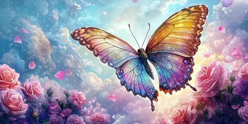 Farbige Schmetterlinge Diamond Painting Erwachsene, 5D Diamant Kunst Kinder Kits, DIY Erwachsene Mosaikherstellung Basteln Diamant Malerei Bilder Set für Weihnachten Wanddekoration 100x200cm t-57 von HHQGOUYG