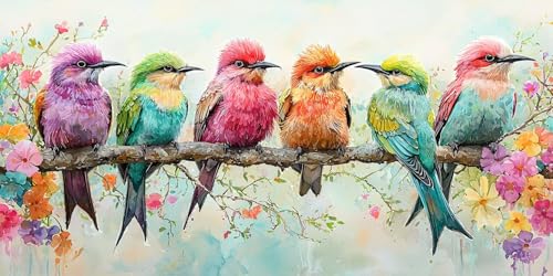 Farbige Vögel Diamond Painting Erwachsene, 5D Diamant Kunst Kinder Kits, DIY Erwachsene Mosaikherstellung Basteln Diamant Malerei Bilder Set für Weihnachten Wanddekoration, Geschenke 100x200cm t-65 von HHQGOUYG