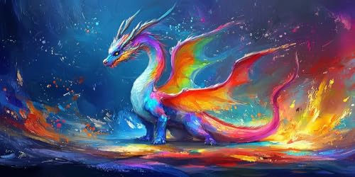 Farbiger Drache Diamond Painting Erwachsene, 5D Diamant Kunst Kinder Kits, DIY Erwachsene Mosaikherstellung Basteln Diamant Malerei Bilder Set für Weihnachten Wanddekoration, Geschenke 100x200cm t-61 von HHQGOUYG