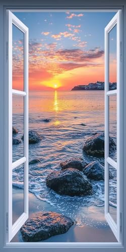 Fenster Meerblick Diamond Painting Erwachsene, 5D Diamant Kunst Kinder Kits, DIY Erwachsene Mosaikherstellung Basteln Diamant Malerei Bilder Set für Weihnachten Wanddekoration, Geschenke 100x200cm t96 von HHQGOUYG