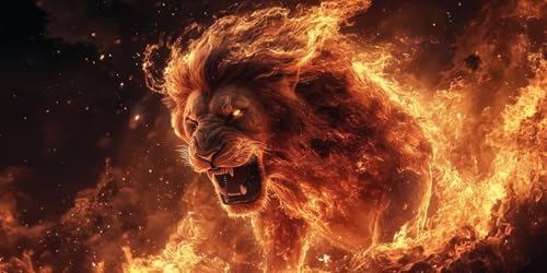 Flammender Löwe Diamond Painting Erwachsene, 5D Diamant Kunst Kinder Kits, DIY Erwachsene Mosaikherstellung Basteln Diamant Malerei Bilder Set für Weihnachten Wanddekoration, Geschenke 40x80cm t-505 von HHQGOUYG
