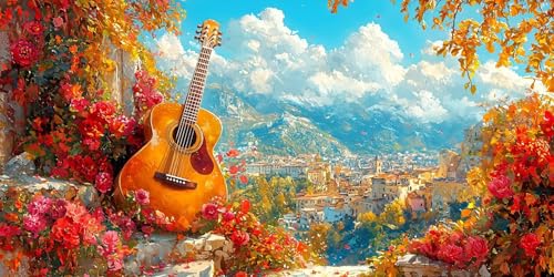 Gitarre Blumen Diamond Painting Erwachsene, 5D Diamant Kunst Kinder Kits, DIY Erwachsene Mosaikherstellung Basteln Diamant Malerei Bilder Set für Weihnachten Wanddekoration, Geschenke 60x120cm t-413 von HHQGOUYG