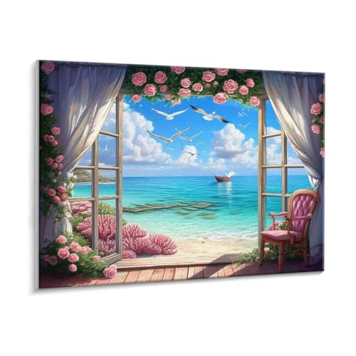 Malen Nach Zahlen Erwachsene, Fenster Meer Paint by Numbers Malen Nach Zahlen, DIY mit Pinseln und Acrylfarben Handgemalt Ölgemälde für Geschenke und Wand Dekoratio, Ohne Rahmen 35 x 50 cm R-162 Malen Nach Zahlen Erwachsene, Fenster Meer Paint by Numbers Malen Nach Zahlen, DIY mit Pinseln und Acrylfarben Handgemalt Ölgemälde für Geschenke und Wand Dekoratio, Ohne Rahmen 35 x 50 cm R-162 von HHQGOUYG