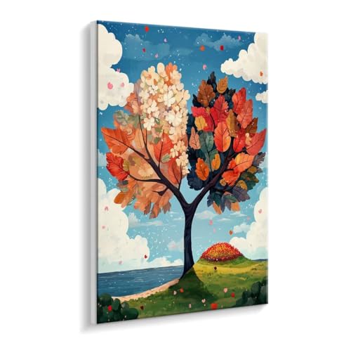 Malen Nach Zahlen Erwachsene, Vier Jahreszeiten Baum Paint by Numbers Malen Nach Zahlen, DIY mit Pinseln und Acrylfarben Handgemalt Ölgemälde für Geschenke Wand Dekoratio, Ohne Rahmen 90 x 120 cm R724 von HHQGOUYG