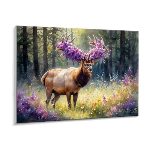 Malen Nach Zahlen Erwachsene, Wald Hirsch Paint by Numbers Malen Nach Zahlen, DIY mit Pinseln und Acrylfarben Handgemalt Ölgemälde für Geschenke und Wand Dekoratio, Ohne Rahmen 60 x 80 cm R-663 von HHQGOUYG