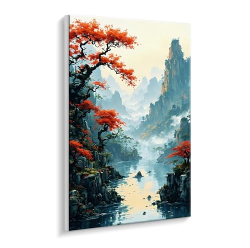 Malen Nach Zahlen Erwachsene - DIY Bergwasser Handgemalt Ölgemälde Kit für Anfänger, Mit 3 - Pinseln und Acrylfarbe Handgemalt öLgemäLde Kit Als Geschenk Heimdekoration 30 x 40 cm (Rahmenlos) t-684 von HHQGOUYG