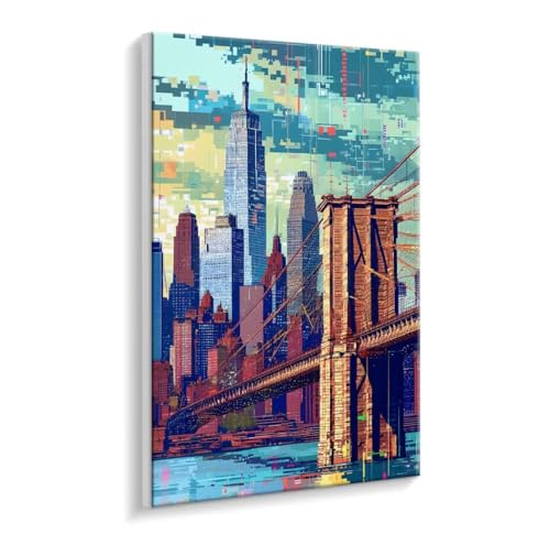 Malen Nach Zahlen Erwachsene - DIY Brooklyn Brücke Handgemalt Ölgemälde Kit für Anfänger, Mit 3 - Pinseln und Acrylfarbe Handgemalt öLgemäLde Kit Als Geschenk Heimdekoration 40 x 50 cm (Rahmenlos) t56 von HHQGOUYG