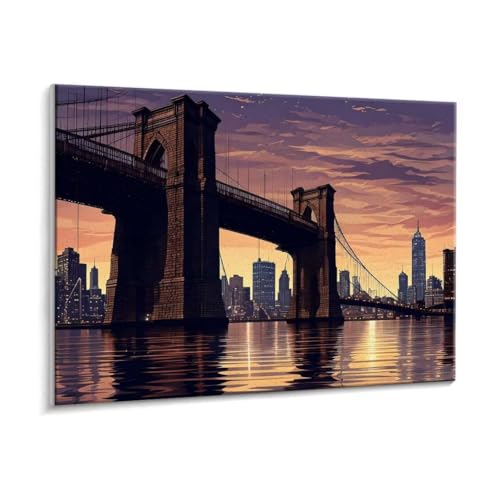 Malen Nach Zahlen Erwachsene - DIY Brooklyn Brücke Handgemalt Ölgemälde Kit für Anfänger, Mit 3 - Pinseln und Acrylfarbe Handgemalt öLgemäLde Kit Als Geschenk Heimdekoration 70 x 90 cm (Rahmenlos) t55 von HHQGOUYG