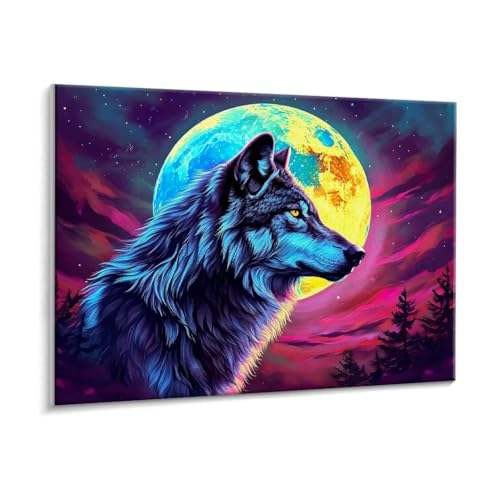 Malen Nach Zahlen Erwachsene - DIY Der Mond der Wolf Handgemalt Ölgemälde Kit für Anfänger, Mit 3 - Pinseln und Acrylfarbe Handgemalt öLgemäLde Kit Als Heimdekoration 70 x 90 cm (Rahmenlos) t-827 von HHQGOUYG