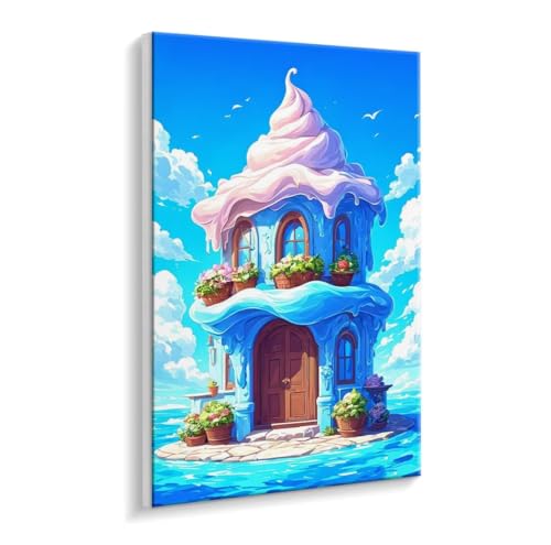 Malen Nach Zahlen Erwachsene - DIY Eiscreme Hütte Handgemalt Ölgemälde Kit für Anfänger, Mit 3 - Pinseln und Acrylfarbe Handgemalt öLgemäLde Kit Als Geschenk Heimdekoration 90 x 120 cm (Rahmenlos) t49 von HHQGOUYG