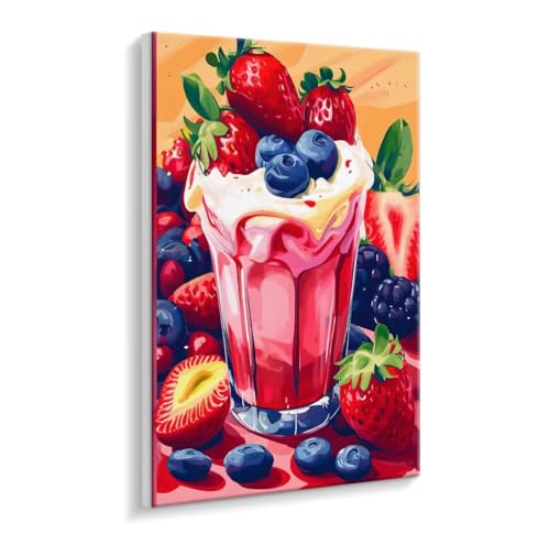 Malen Nach Zahlen Erwachsene - DIY Erdbeere Eiscreme Handgemalt Ölgemälde Kit für Anfänger, Mit 3 - Pinseln und Acrylfarbe Handgemalt öLgemäLde Kit Als Heimdekoration 60 x 80 cm (Rahmenlos) t-108 von HHQGOUYG