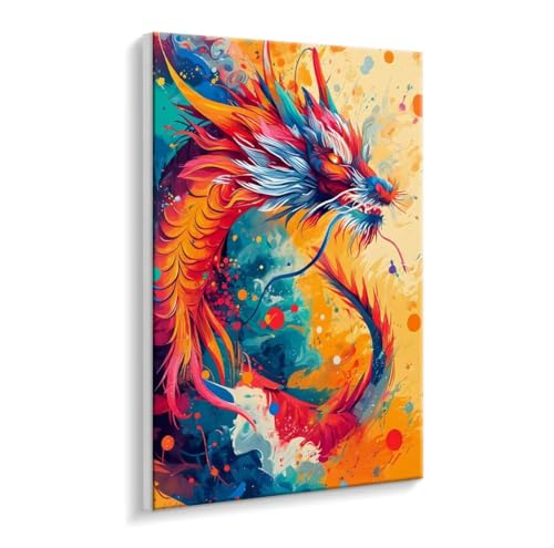 Malen Nach Zahlen Erwachsene - DIY Farbe Drachen Handgemalt Ölgemälde Kit für Anfänger, Mit 3 - Pinseln und Acrylfarbe Handgemalt öLgemäLde Kit Als Geschenk Heimdekoration 90 x 120 cm (Rahmenlos) t-63 von HHQGOUYG
