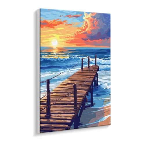 Malen Nach Zahlen Erwachsene - DIY Hafen Sonnenuntergang Handgemalt Ölgemälde Kit für Anfänger, Mit 3 - Pinseln und Acrylfarbe Handgemalt öLgemäLde Kit Als Heimdekoration 30 x 40 cm (Rahmenlos) t-538 von HHQGOUYG