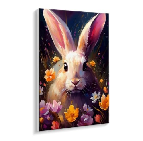 Malen Nach Zahlen Erwachsene - DIY Kaninchen Blumen Handgemalt Ölgemälde Kit für Anfänger, Mit 3 - Pinseln und Acrylfarbe Handgemalt öLgemäLde Kit Als Heimdekoration 30 x 40 cm (Rahmenlos) t-744 von HHQGOUYG