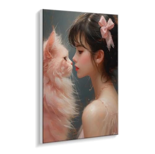 Malen Nach Zahlen Erwachsene - DIY Katze Mädchen Handgemalt Ölgemälde Kit für Anfänger, Mit 3 - Pinseln und Acrylfarbe Handgemalt öLgemäLde Kit Als Geschenk Heimdekoration 80 x 100 cm (Rahmenlos) t552 von HHQGOUYG