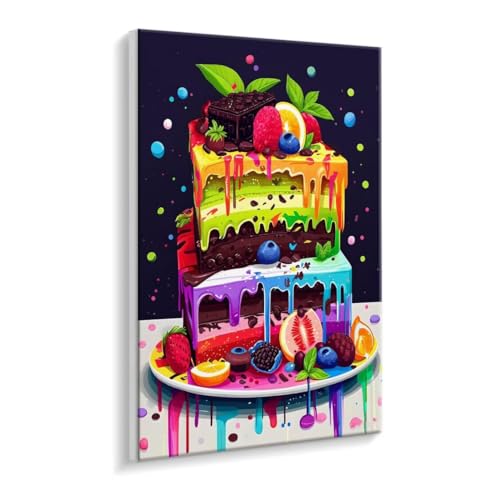 Malen Nach Zahlen Erwachsene - DIY Kuchen Früchte Handgemalt Ölgemälde Kit für Anfänger, Mit 3 - Pinseln und Acrylfarbe Handgemalt öLgemäLde Kit Als Heimdekoration 90 x 120 cm (Rahmenlos) t-177 von HHQGOUYG