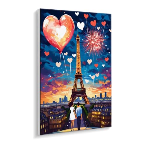 Malen Nach Zahlen Erwachsene - DIY Paris Valentinstag Handgemalt Ölgemälde Kit für Anfänger, Mit 3 - Pinseln und Acrylfarbe Handgemalt öLgemäLde Kit Als Heimdekoration 80 x 100 cm (Rahmenlos) t-8 von HHQGOUYG