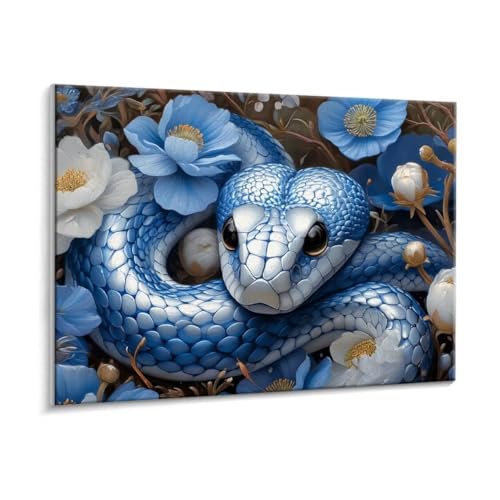 Malen Nach Zahlen Erwachsene - DIY Schlange Blaue Blumen Handgemalt Ölgemälde Kit für Anfänger, Mit 3 - Pinseln und Acrylfarbe Handgemalt öLgemäLde Kit Als Heimdekoration 90 x 120 cm (Rahmenlos) t-689 von HHQGOUYG