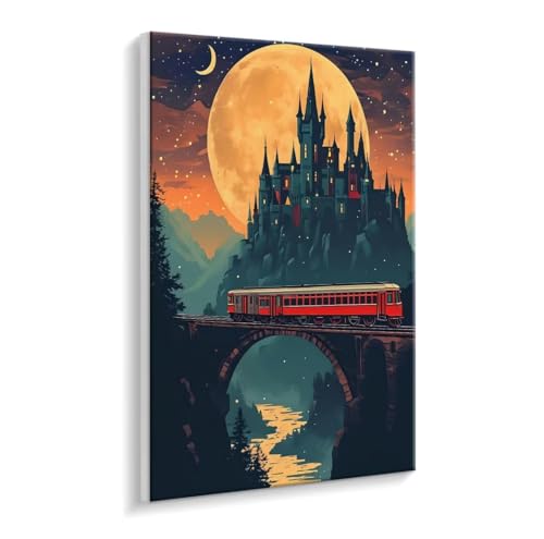 Malen Nach Zahlen Erwachsene - DIY Schloss Zug Handgemalt Ölgemälde Kit für Anfänger, Mit 3 - Pinseln und Acrylfarbe Handgemalt öLgemäLde Kit Als Geschenk Heimdekoration 60 x 80 cm (Rahmenlos) t-126 von HHQGOUYG