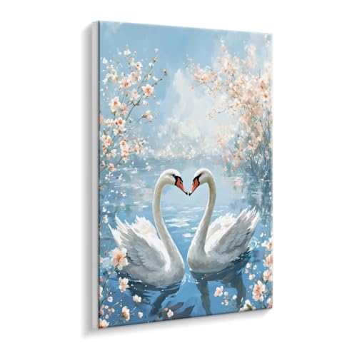 Malen Nach Zahlen Erwachsene - DIY Schwan Blumen Handgemalt Ölgemälde Kit für Anfänger, Mit 3 - Pinseln und Acrylfarbe Handgemalt öLgemäLde Kit Als Geschenk Heimdekoration 70 x 90 cm (Rahmenlos) t-737 von HHQGOUYG
