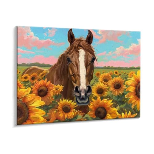 Malen Nach Zahlen Erwachsene - DIY Sonnenblumen Pferde Handgemalt Ölgemälde Kit für Anfänger, Mit 3 - Pinseln und Acrylfarbe Handgemalt öLgemäLde Kit Als Heimdekoration 90 x 120 cm (Rahmenlos) t-765 von HHQGOUYG