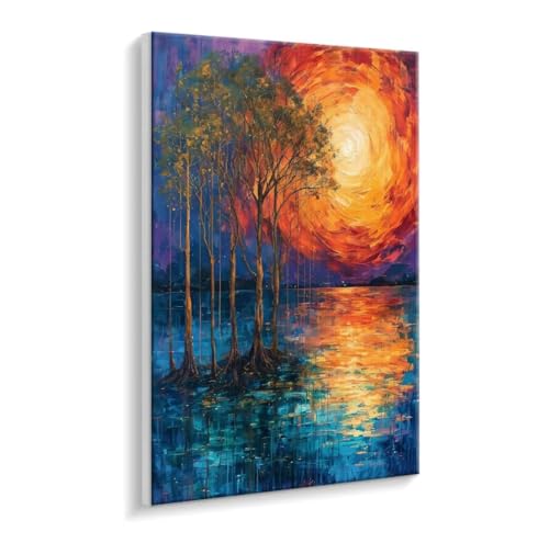 Malen Nach Zahlen Erwachsene - DIY Sonnenuntergang Baum Handgemalt Ölgemälde Kit für Anfänger, Mit 3 - Pinseln und Acrylfarbe Handgemalt öLgemäLde Kit Als Heimdekoration 50 x 70 cm (Rahmenlos) t-753 von HHQGOUYG