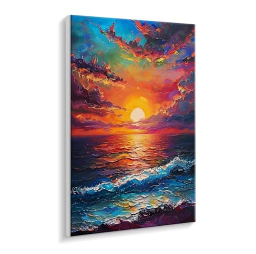 Malen Nach Zahlen Erwachsene - DIY Sonnenuntergang Wellen Handgemalt Ölgemälde Kit für Anfänger, Mit 3 - Pinseln und Acrylfarbe Handgemalt öLgemäLde Kit Als Heimdekoration 60 x 80 cm (Rahmenlos) t-754 von HHQGOUYG
