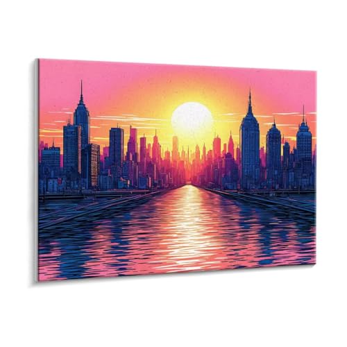 Malen Nach Zahlen Erwachsene - DIY Stadt Sonnenuntergang Handgemalt Ölgemälde Kit für Anfänger, Mit 3 - Pinseln und Acrylfarbe Handgemalt öLgemäLde Kit Als Heimdekoration 80 x 100 cm (Rahmenlos) t-132 von HHQGOUYG