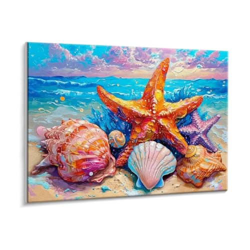 Malen Nach Zahlen Erwachsene - DIY Strand Sterne Handgemalt Ölgemälde Kit für Anfänger, Mit 3 - Pinseln und Acrylfarbe Handgemalt öLgemäLde Kit Als Geschenk Heimdekoration 70 x 90 cm (Rahmenlos) t-673 von HHQGOUYG