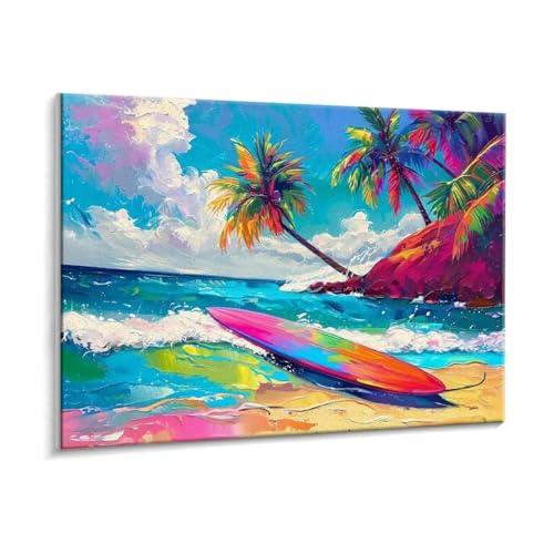 Malen Nach Zahlen Erwachsene - DIY Strand Surfbrett Handgemalt Ölgemälde Kit für Anfänger, Mit 3 - Pinseln und Acrylfarbe Handgemalt öLgemäLde Kit Als Heimdekoration 80 x 100 cm (Rahmenlos) t-672 von HHQGOUYG