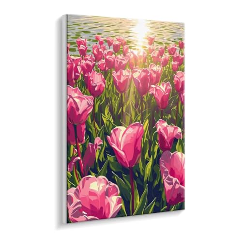 Malen Nach Zahlen Erwachsene - DIY Tulpen Handgemalt Ölgemälde Kit für Anfänger, Mit 3 - Pinseln und Acrylfarbe Handgemalt öLgemäLde Kit Als Geschenk Heimdekoration 50 x 70 cm (Rahmenlos) t-821 von HHQGOUYG