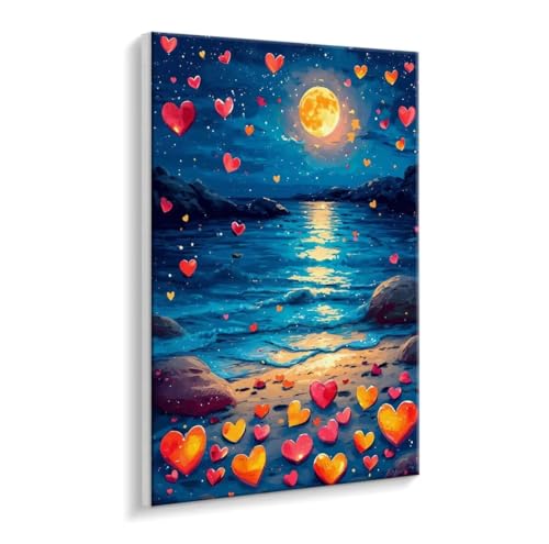 Malen Nach Zahlen Erwachsene - DIY Valentinstag Meer Handgemalt Ölgemälde Kit für Anfänger, Mit 3 - Pinseln und Acrylfarbe Handgemalt öLgemäLde Kit Als Heimdekoration 60 x 80 cm (Rahmenlos) t-652 von HHQGOUYG