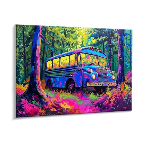 Malen Nach Zahlen Erwachsene - DIY Wald Bus Handgemalt Ölgemälde Kit für Anfänger, Mit 3 - Pinseln und Acrylfarbe Handgemalt öLgemäLde Kit Als Geschenk Heimdekoration 80 x 100 cm (Rahmenlos) t-662 von HHQGOUYG